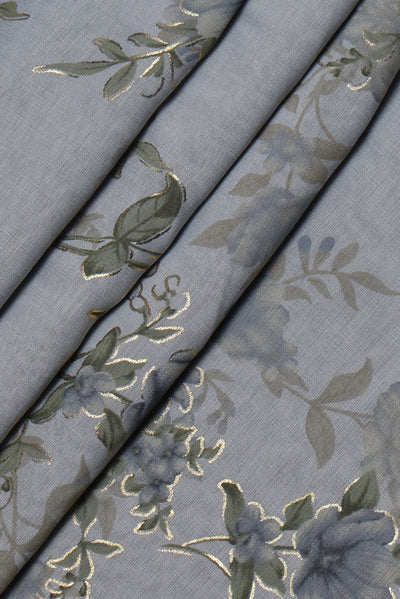 Gray Flower Print Fancy Crepe Fabric