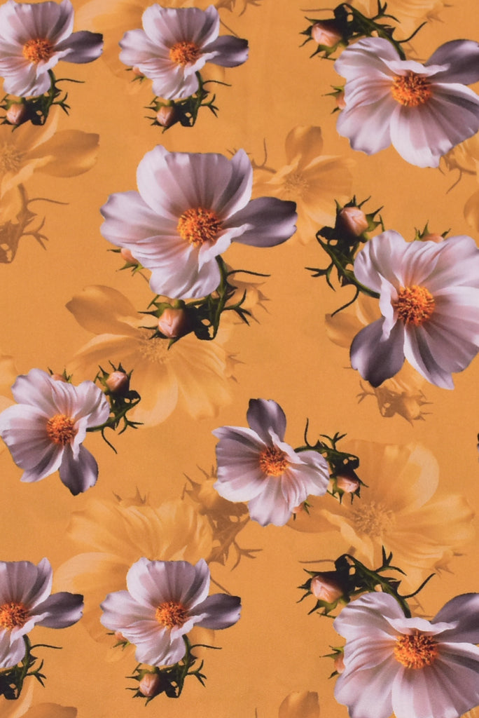 Yellow Flower Print Georgette Fabric
