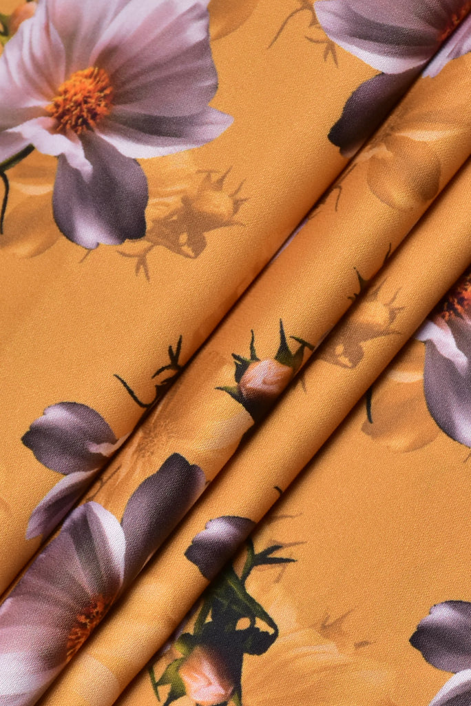 Yellow Flower Print Georgette Fabric