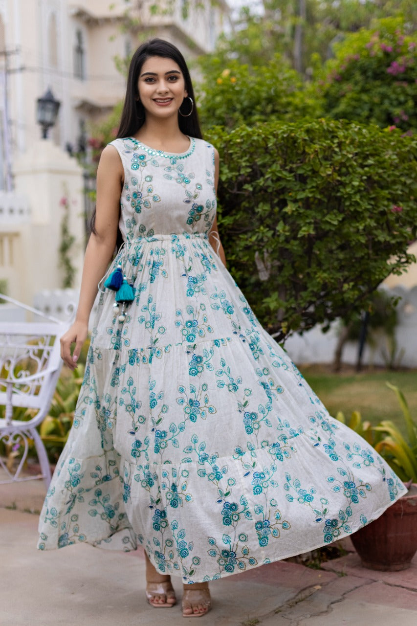 Flower print long clearance frock