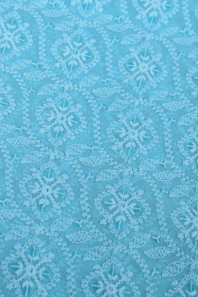 Sky Blue Flower Print Kashida Work Georgette Fabric