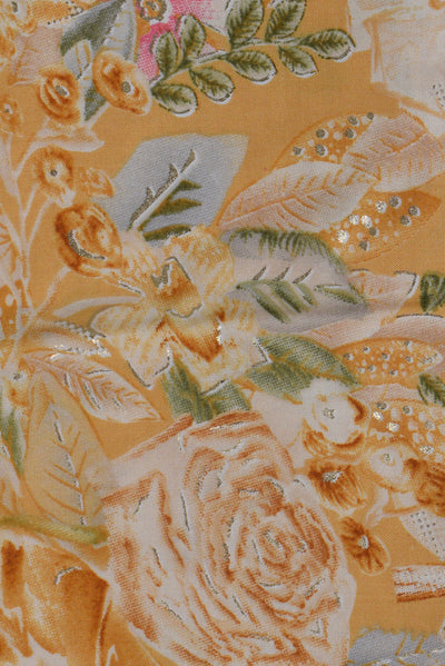 Yellow Flower Print Rayon Fabric