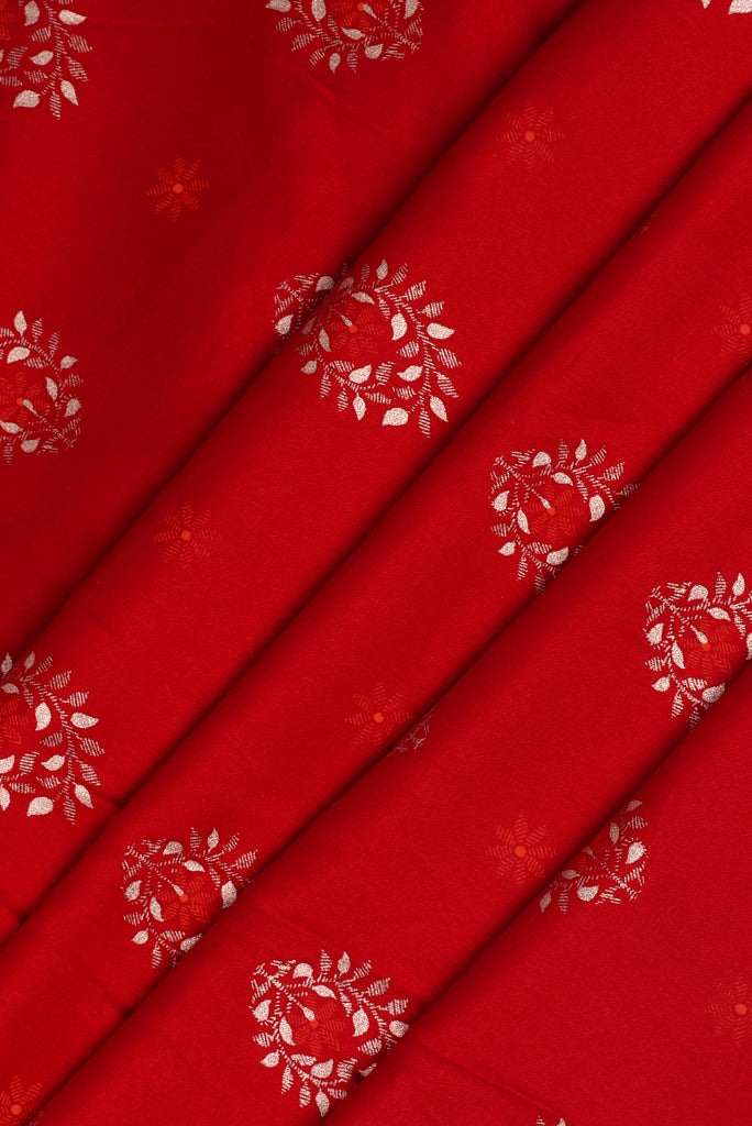 Red Flower Print Screen Cotton Printed Fabric