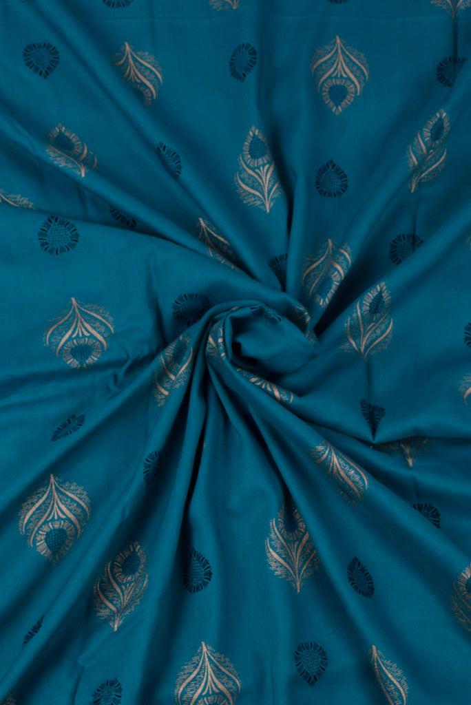 Blue Peacock Printed Rayon Fabric