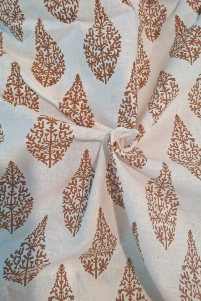 Brown Leaf Print Cotton Fabric