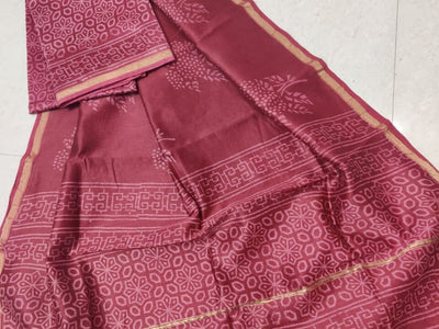 Cerise Leaf Print Chanderi Silk Unstitched Suit Set with Chanderi Silk Dupatta