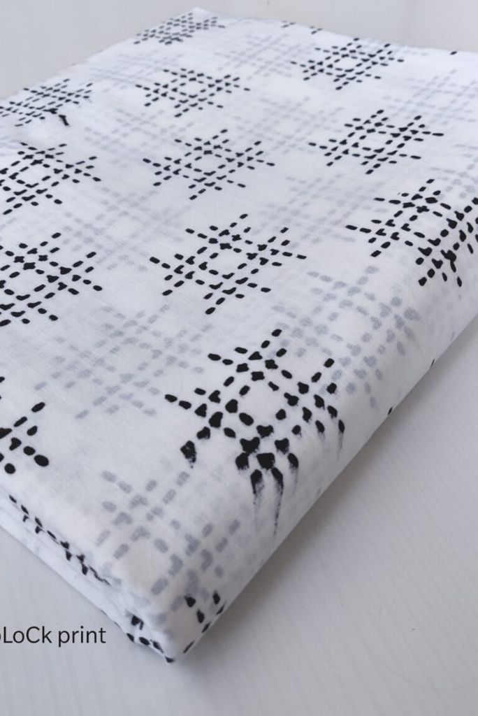 White Printed Handblock Fabric