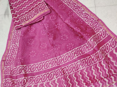 Pink Zig Zag Print Chanderi Silk Unstitched Suit Set with Chanderi Silk Dupatta