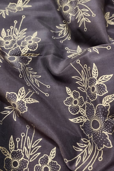 Dark Brown Gold Flower Muslin Fabric