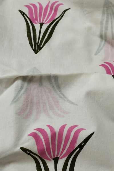 Aqua Haze Grey Flower Print Bagru Fabric