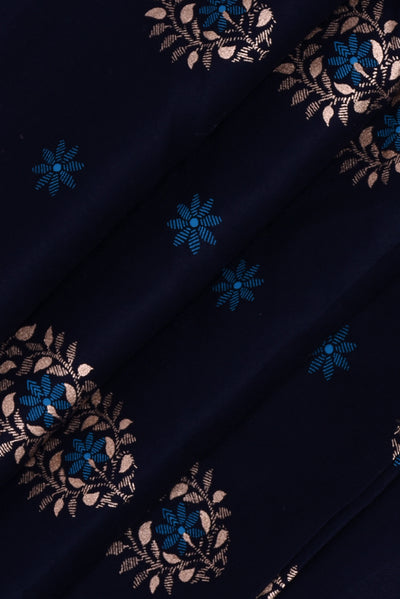 Navy Blue Flower Print Handblock Fabric