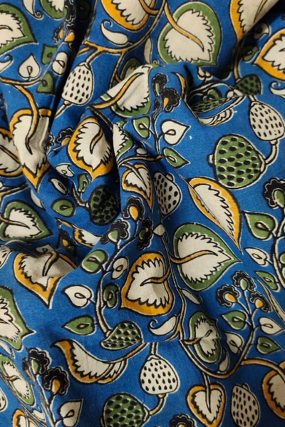 Blue Leaf Print Kalamkari Fabric