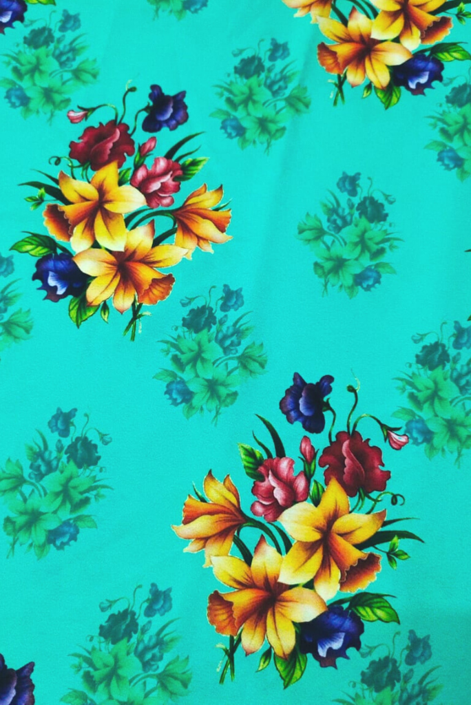 See Green Flower Print Digital Crepe Fabric