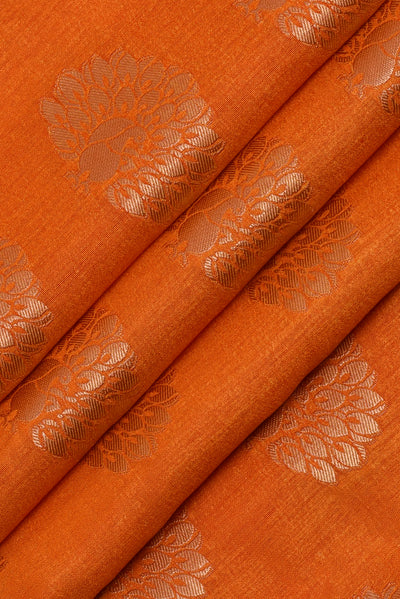 Orange Flower Print Jacquard Silk Fabric