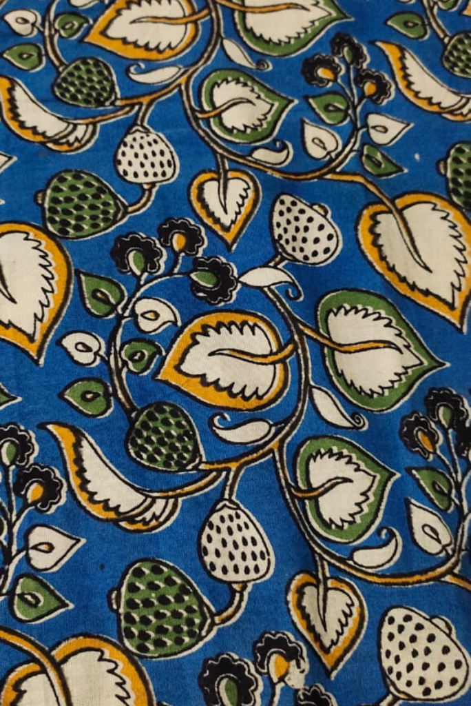 Blue Leaf Print Kalamkari Fabric