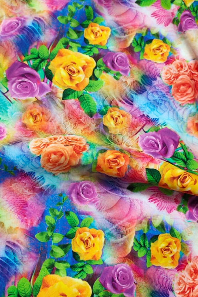 Multicolor Flower Print Digital Crepe Fabric