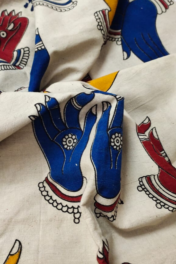 Creme Hand Print Kalamkari Cotton Fabric