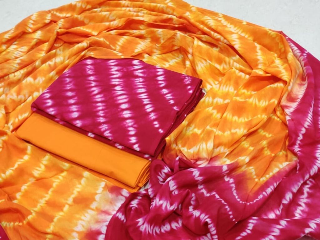 Yellow & Red Abstract Print Cotton Suit Set with Cotton Duppatta