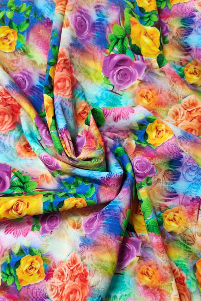 Multicolor Flower Print Digital Crepe Fabric