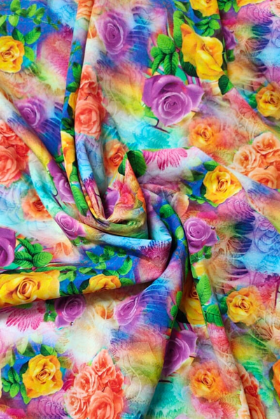 Multicolor Flower Print Digital Crepe Fabric