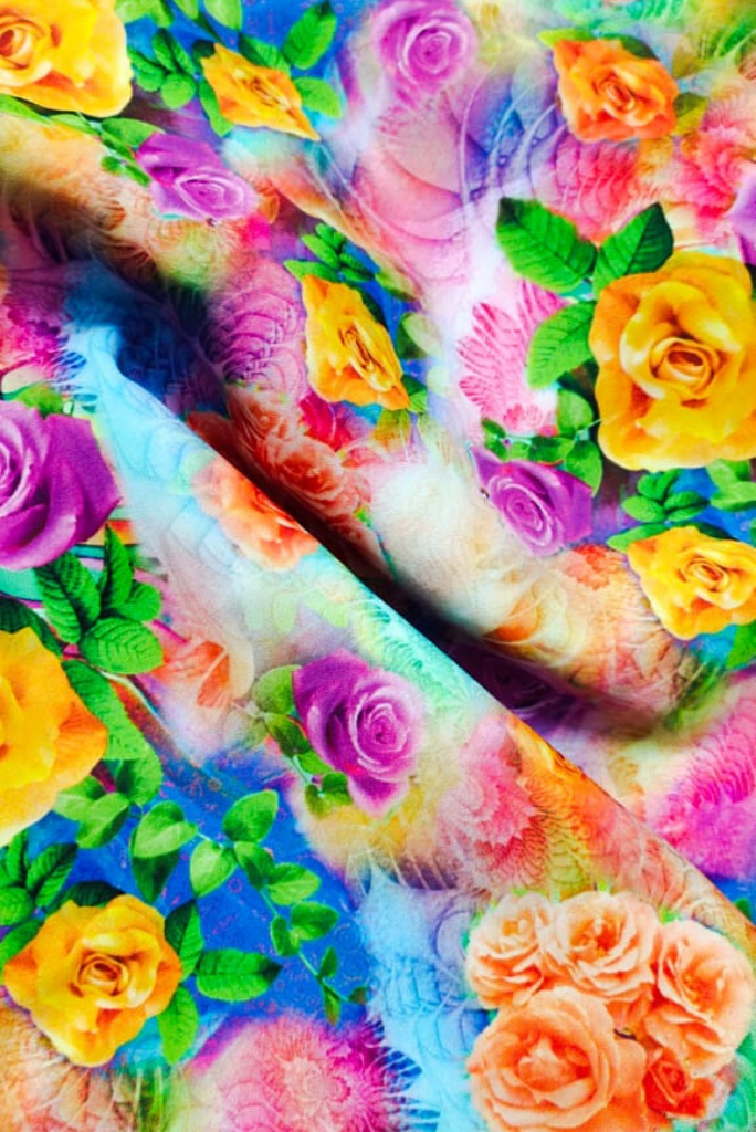 Multicolor Flower Print Digital Crepe Fabric