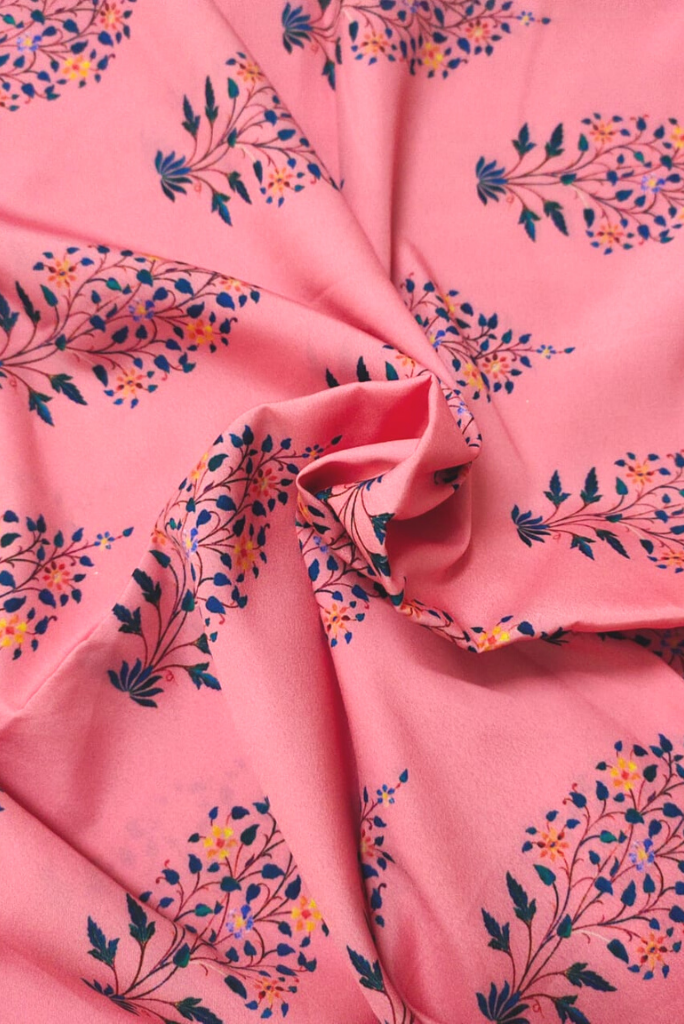 Pink Flower Print Digital Crepe Fabric