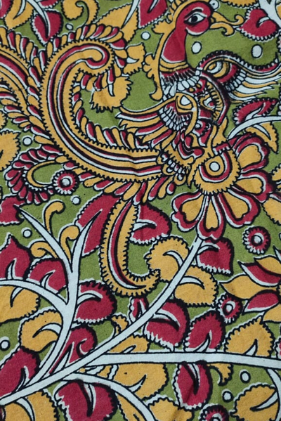 Yellow Leaf Print Kalamkari Fabric