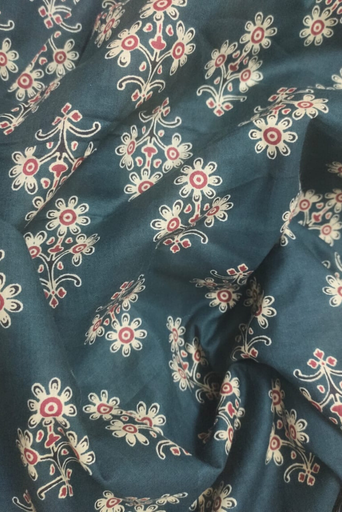 Green Flower Print Rayon  Fabric