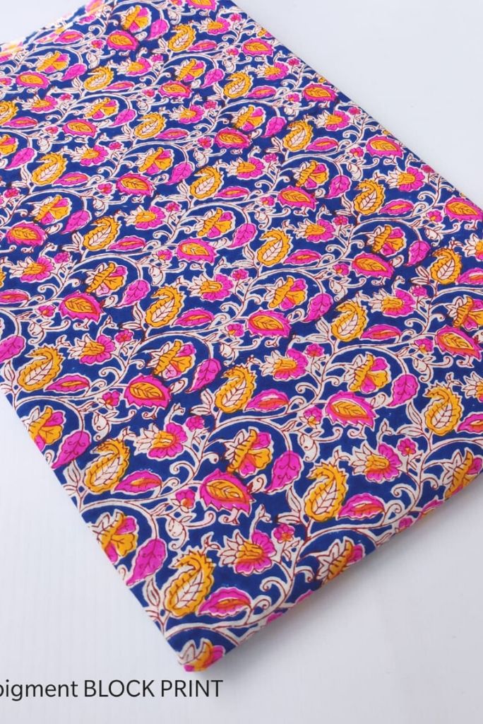 Blue Flower Print Handblock Fabric