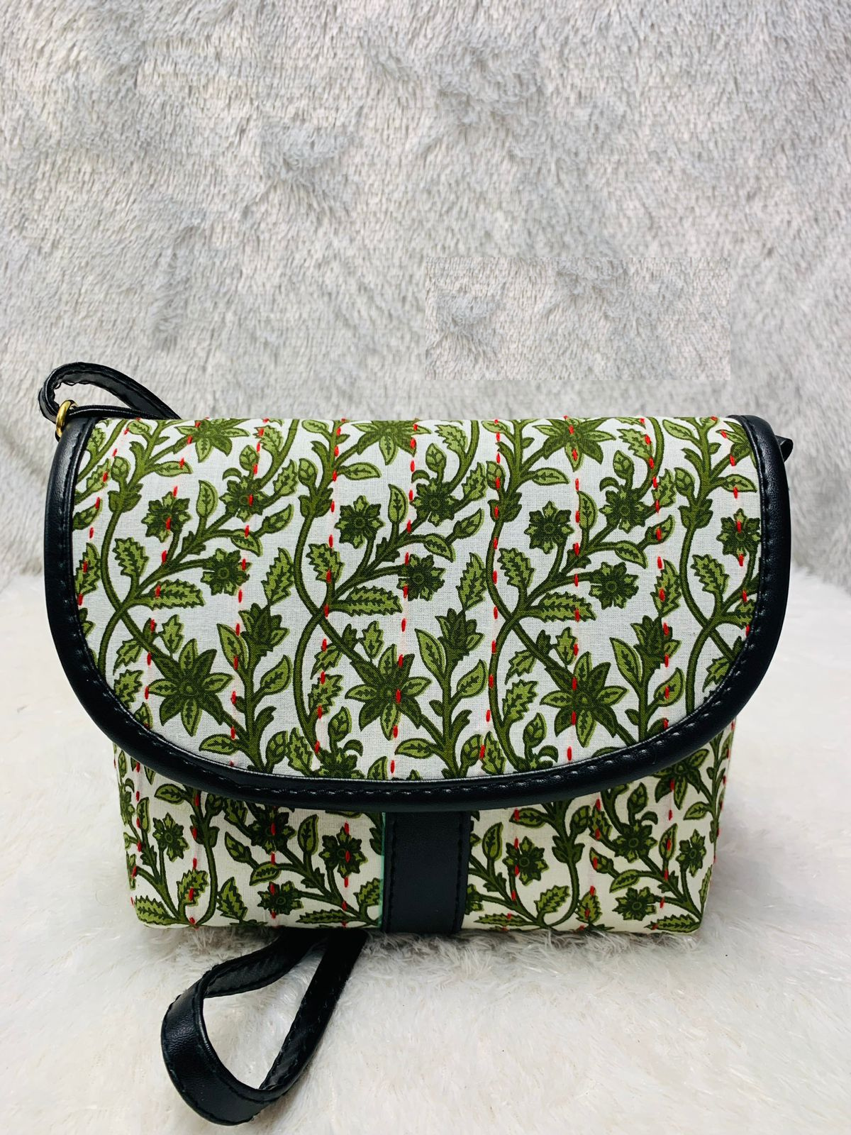 Green Leaf Handblock Print Cotton Handbag
