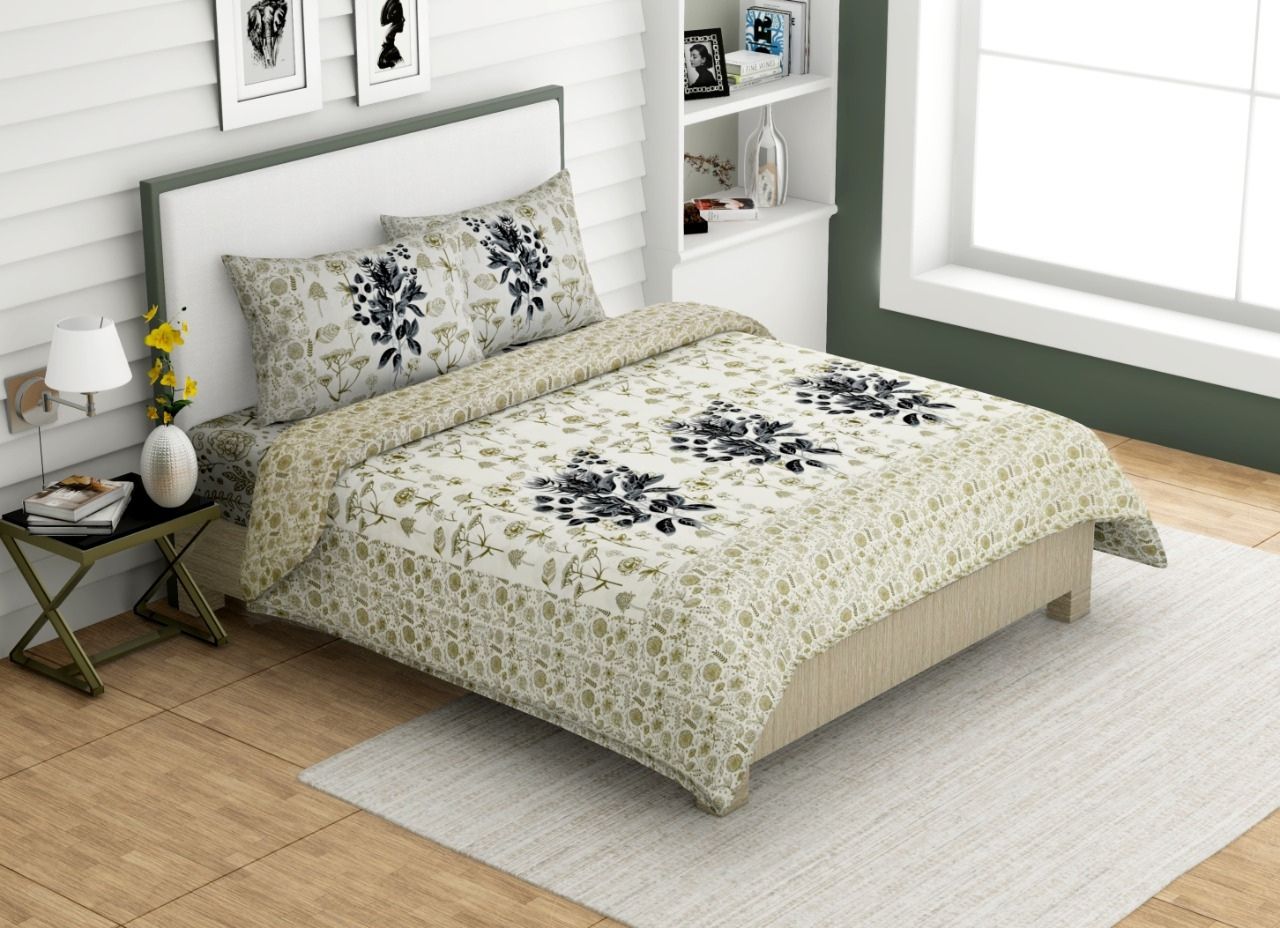 Lavish Cream Base Flower Print Premium Cotton XL King Size Bed Sheet