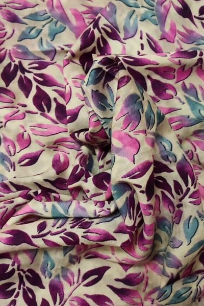(Cut Piece 0.45 Mtr) Multi Color Leaf Print Muslin Fabric