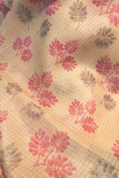 (Cut Piece 0.50 Mtr) Red Flower with Gold leaves Print Kota Doria Fabric