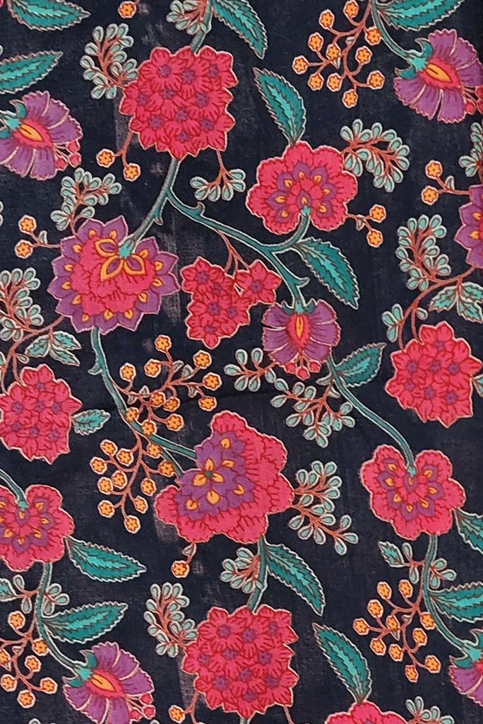 Dark blue  Flower Print Cotton Fabric