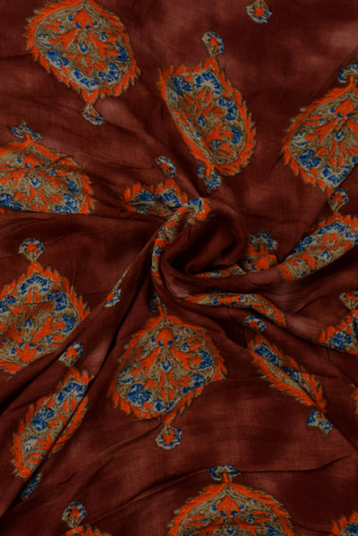 Brown Floral Printed Rayon Fabric