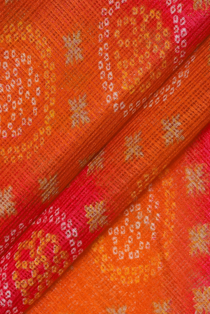 Red & Yellow Printed Kota Doria Fabric