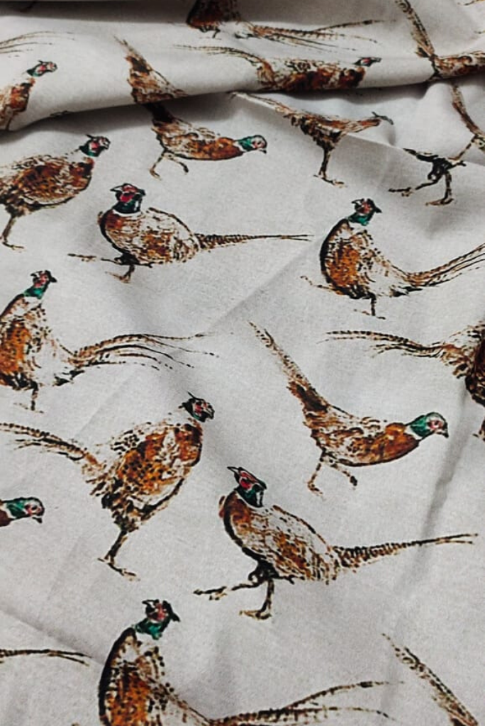 Brown Bird Print Digital Crepe Fabric