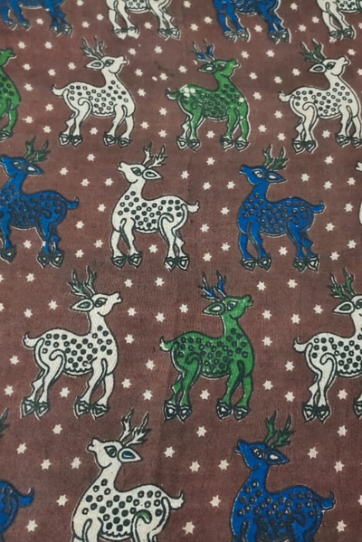 Brown Deer Print Kalamkari Fabric