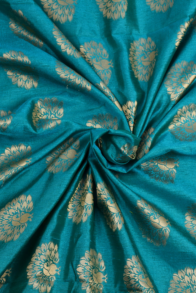 Blue Flower Print Jacquard Silk Fabric