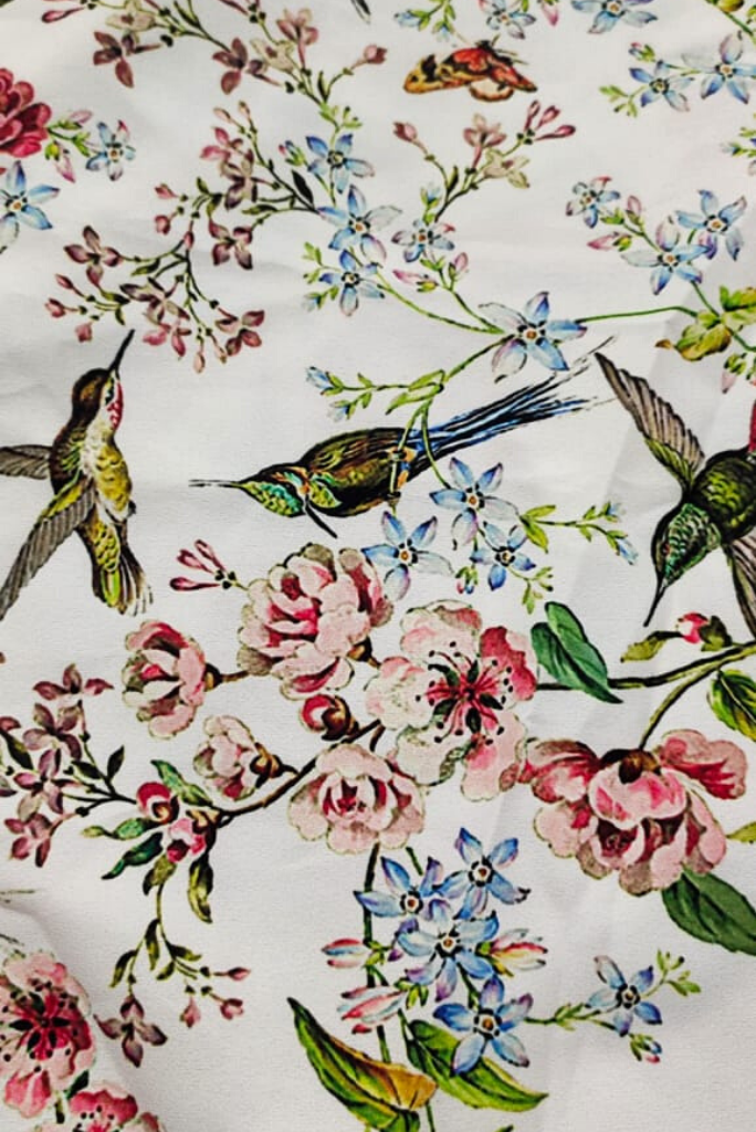 Multi Color Bird Print Digital Crepe Fabric