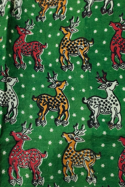 Green Deer Print Kalamkari Fabric