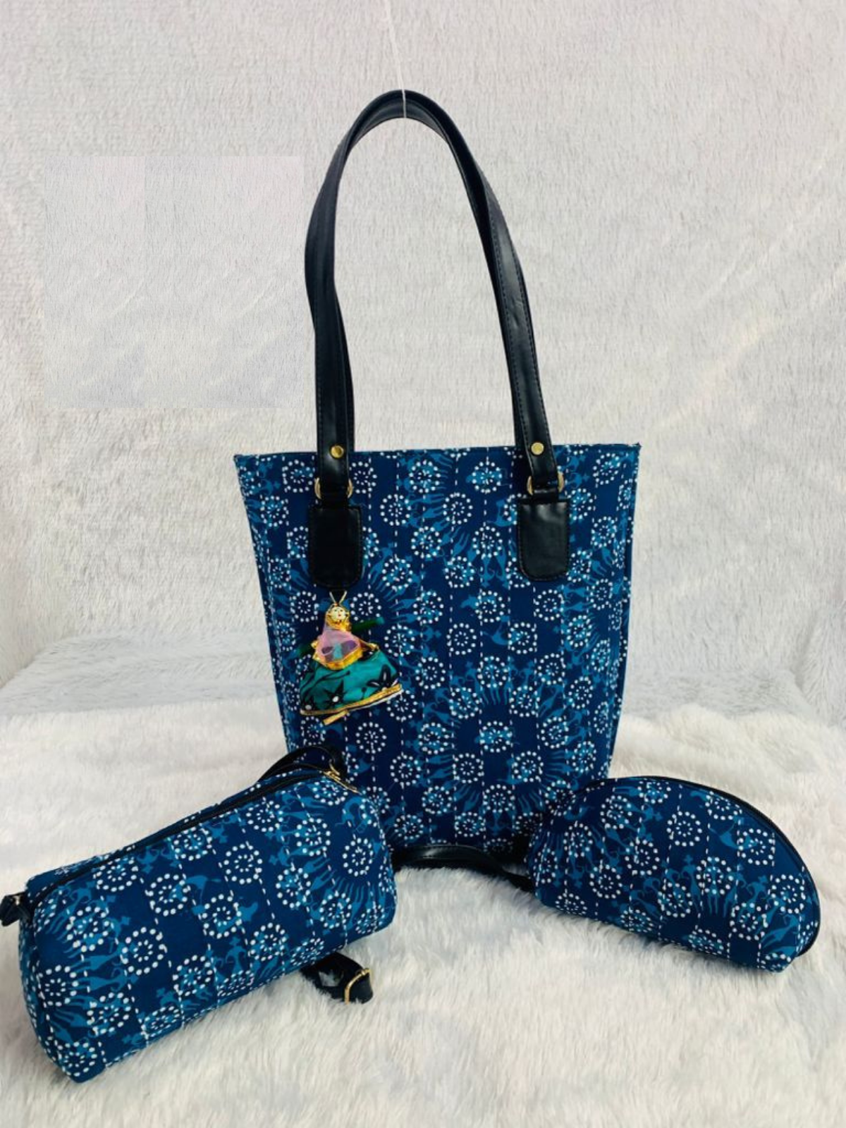 Blue Flower Handblock Printed Cotton Handbag Combos