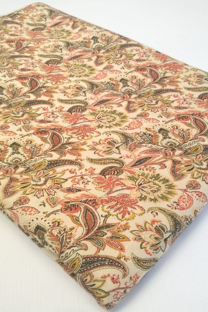 Peach Flower Print Rayon Fabric