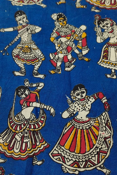 Blue Dancing Girl Print Kalamkari Fabric