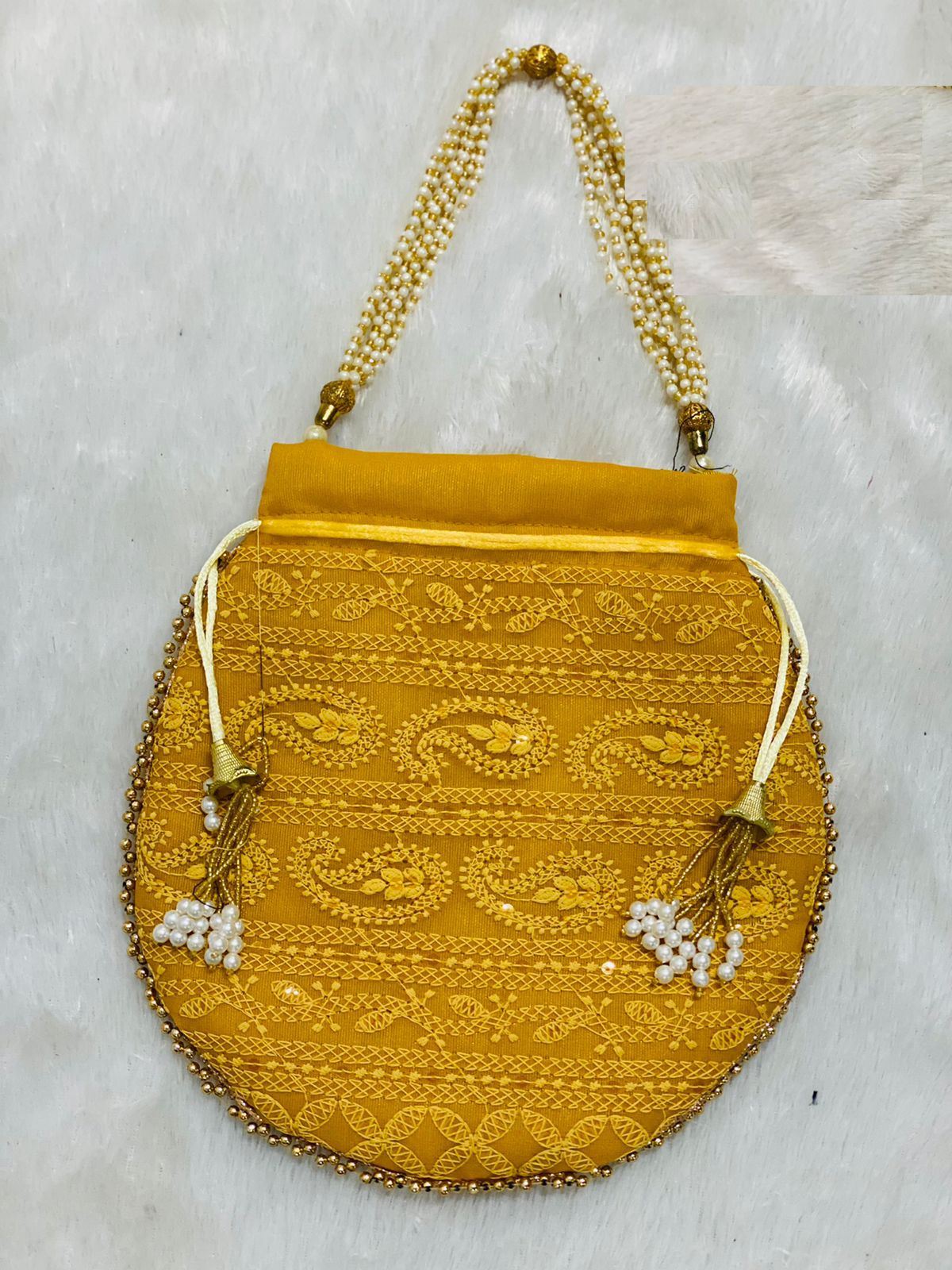 Yellow Butta Print Cotton Potli Handbag