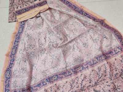 Light Purple Leaf Print Chanderi Silk Unstitched Suit Set with Chanderi Silk Dupatta