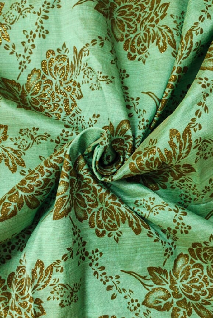 Light Green Golden Flower Silk Fabric