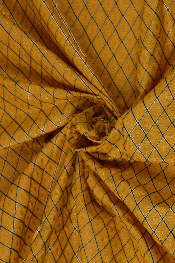 Yellow Cross Stripes Printed Cotton Fabric