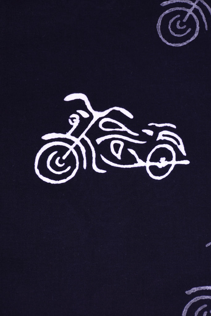 Black  Bike Print Handblock Fabric