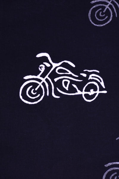 Black  Bike Print Handblock Fabric